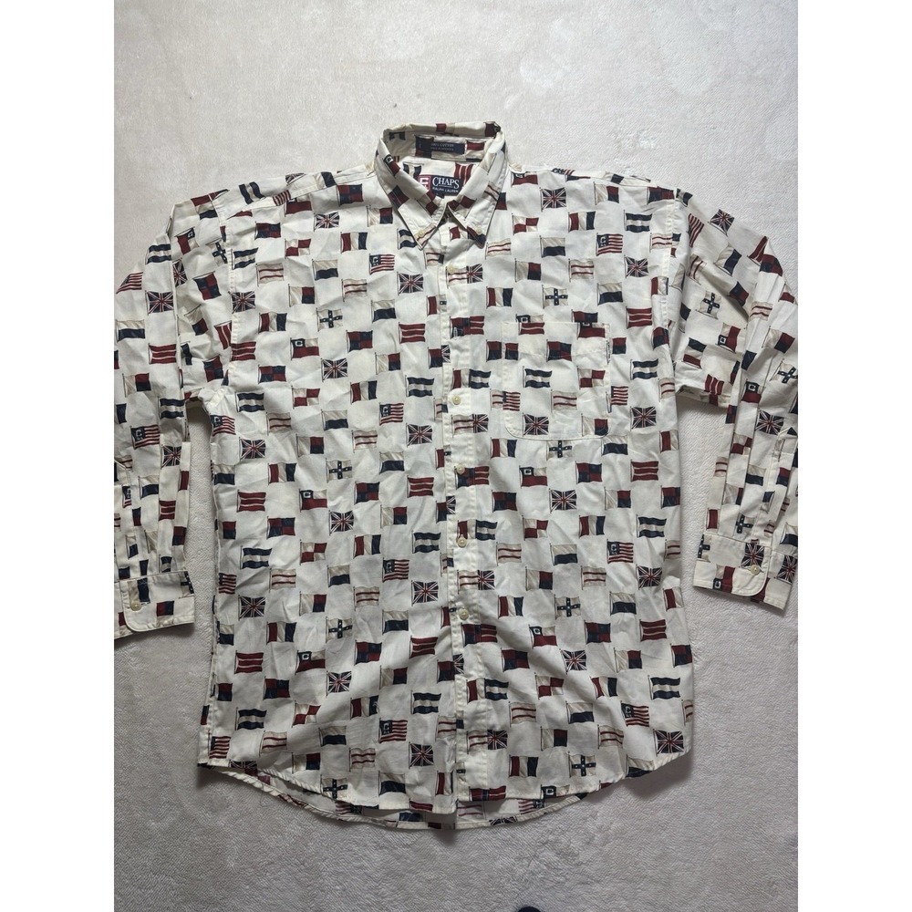 Chaps Ralph Lauren Flag Motif Button Down Shirt Size L